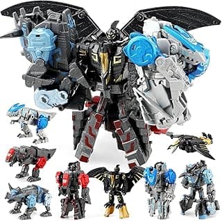 JONEG Transforming Robot Dinosaur - 4-in-1 STEM Toy, 11 Shapes Transforming Toys for Kids, Ages 5-10, Black