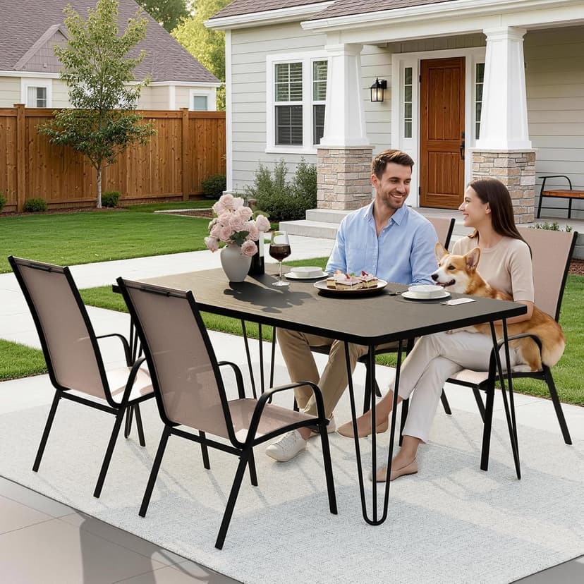 JEAREY Patio Dining Chairs Set of 4, Outdoor Stackable Dining Furniture Set, All Weather Dining Set for Lawn, Garden, Backyard, Poolside, Brown