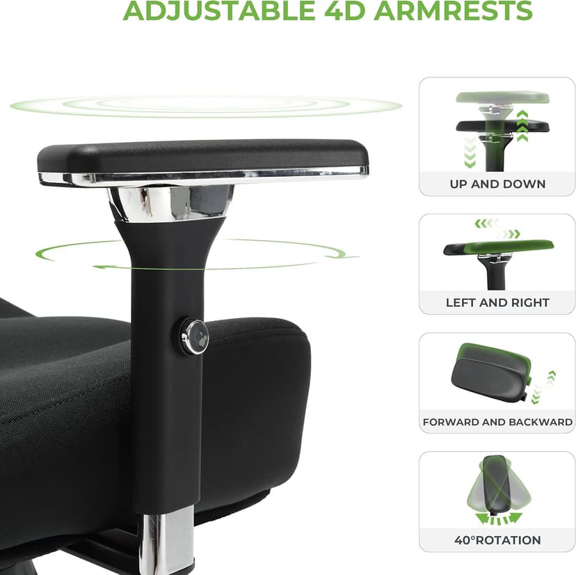 Big and Tall Office Chair 700lbs with Ergonomic W Wide Thick Seat Cushion, Oversized Mesh Desk Chair with Adjustable Lumbar Support, Computer Chair with Upgraded 4D Armrests