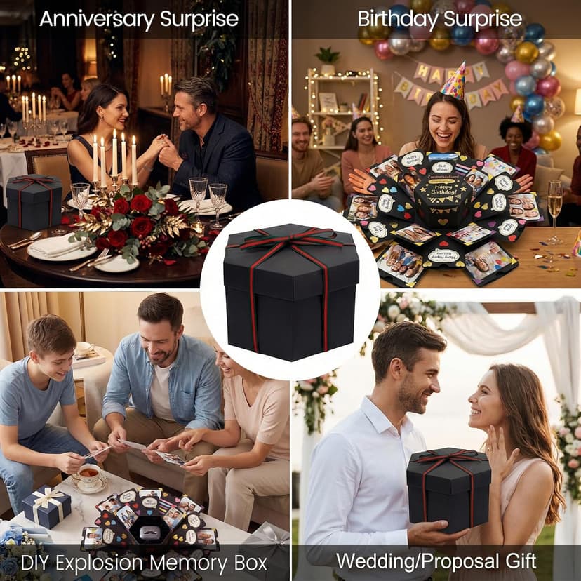 Koogel Explosion Gift Box, Handmade Exploding Photo Album Preassembled Surprise Picture Pop Up Love Box with Creative DIY Scrapbooking Accessories for Anniversary Birthday Wedding