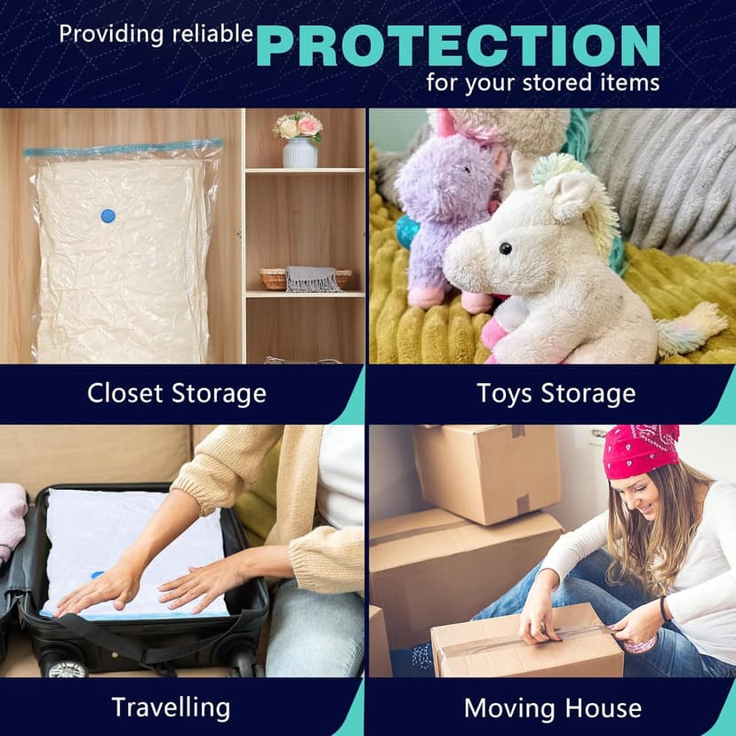 Vacuum Seal Bags for Clothing with Electric Pump, 6 Pack (2 Jumbo 2 Large 2 Medium Vacuum Storage Bags) Space Bags Vaccine Vacuum Sealed Storage Bags for Travel Luggage Blankets Bedding