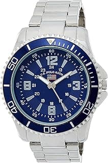Accutime MEN'S SILVERTONE BRACELET WATCH WITH BLUE DIAL