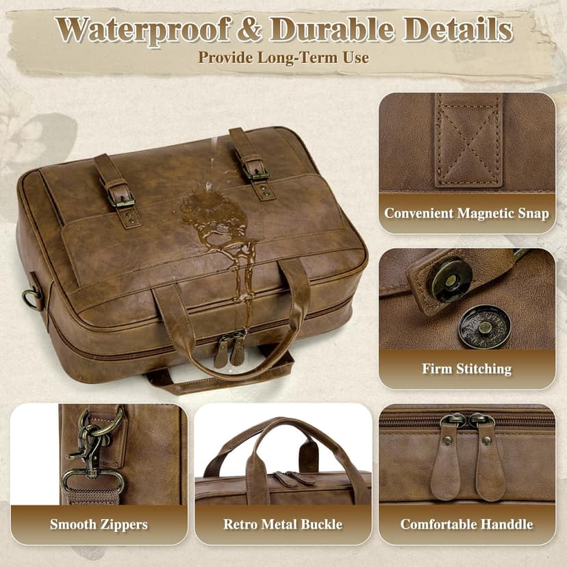 RAINSMORE Messenger Bag for Men 16 Inch Laptop Bag Vintage Leather Waterproof Laptop Briefcases Large Computer Satchel Bag