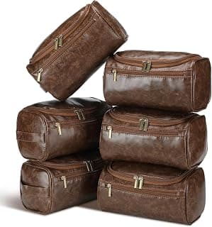 Groomsmen Proposal Gifts, Wedding Favors, Set of 6 Travel Kits with Hook, Side Handle,Brown Vintage Organizer Aliceset 6 Pcs Groomsmen Gifts Leather Toiletry Bags,Dark Brown B0CLDKP3L7