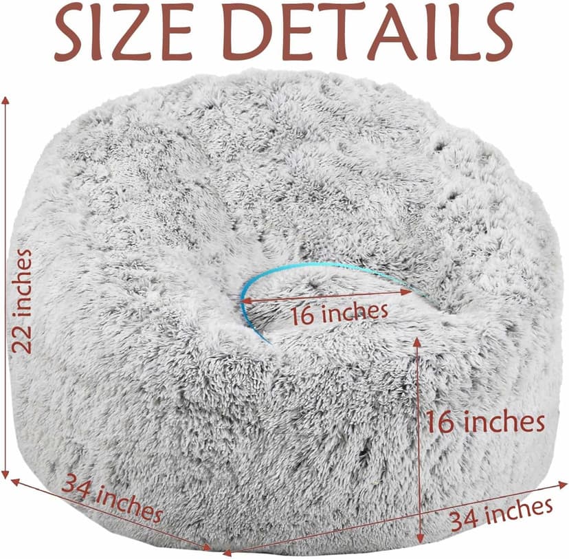 Plush Faux Fur Bean Bag Chairs, Memory Foam Filled Sofa Chair Shape Bean Bag for Adults/Teens/Kids, Ultra-Soft Lazy Sofa for Living Room Bedroom College Dorm, Grey