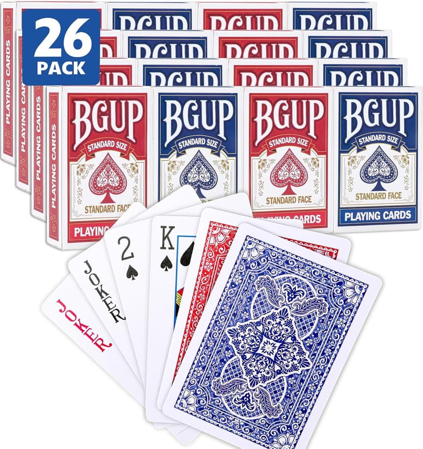 Playing Cards, 26 Decks of Cards Bulk Standard Size Poker Cards, Perfect for Classic Card Games, Party Games, Blackjack, Card Games for Families & Magic Performances (Red/Blue)
