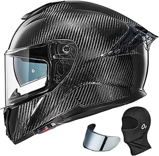 ILM Carbon Fiber Motorcycle Helmets Lightweight Full Face Dual Visor Helmet with Rear Wing Pinlock Compatible Motorbike Street Bike DOT ECE Men Women Model 861C (CarbonFiber3K, L)