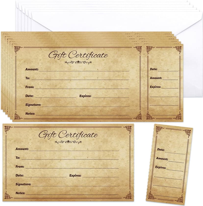 Fancy Land Gift Certificates for Business Christmas Blank Gift Card Certificate with Envelopes for Spa Salon Restaurant Custom Vouchers Supplies 25Pcs