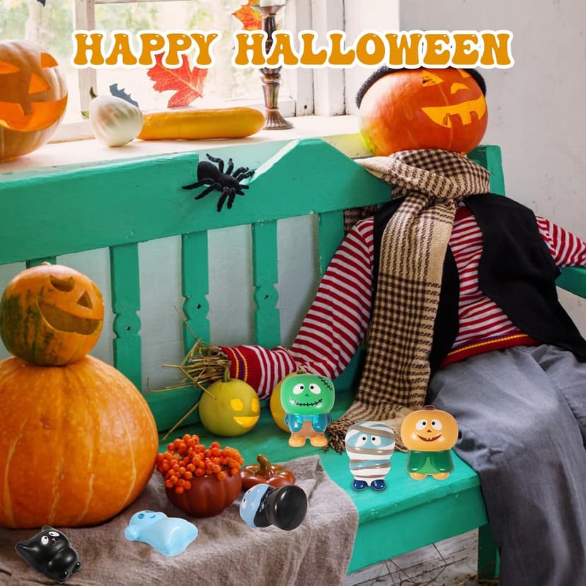 New 6 Packs-Halloween Squishies Toys Slow Rising Party Favors:Pumpkin,Zombie,Black Cat,Mummy,Vampire,Ghost Halloween Treat Bag Classroom Prizes,Stress Relief Toys for Kids Toddlers Gift