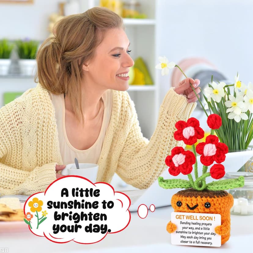 Get Well Gifts for Women After Surgery Recovery Cancer Care Feel Better Thinking of You Gift for Women Men Crochet Flowers Get Well Soon Hospital Bag Essentials Patients Comfort Cheer Up Encouragement