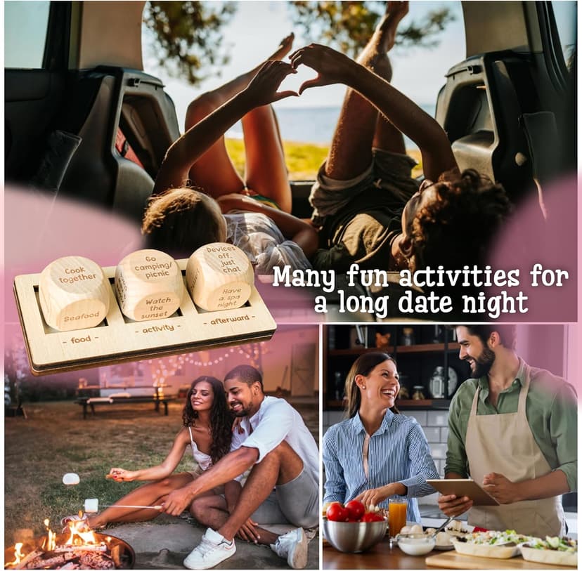 5 Year Anniversary Wood Gift for Him Her - 5th Anniversary Wedding Gifts for Wife Husband, Five Years of Marriage Date Ideas, Wooden Game Date Night Dice for Couples