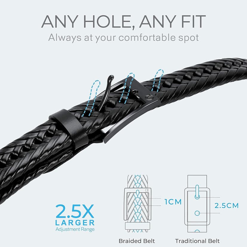 CHAOREN Leather Braided Belts for Men - 1 1/8" Mens Casual Woven Leather Belt for Dress Pant