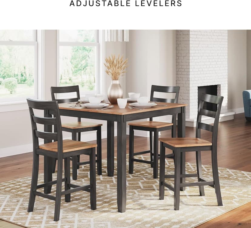 Signature Design by Ashley Gesthaven Counter Height Barstool, Set of 2, Adjustable Levelers, Solid Wood Frame, Natural/Brown
