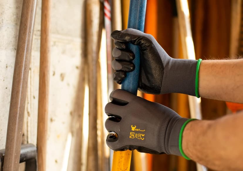 G & F Products 12 PAIRS Mens Working Gloves with Micro Foam Coating - Garden Gloves Texture Grip - men’s Work Glove For general purpose, construction, yardwork, Large (1519L-12),Grey/Black