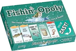 Funny property trading game for families and anglers Features quick or classic play modes and durable metal-style tokens Late for the Sky Fishin'-Opoly Board Game, 2-6 Players Strategy Fishing B000HI1QPI