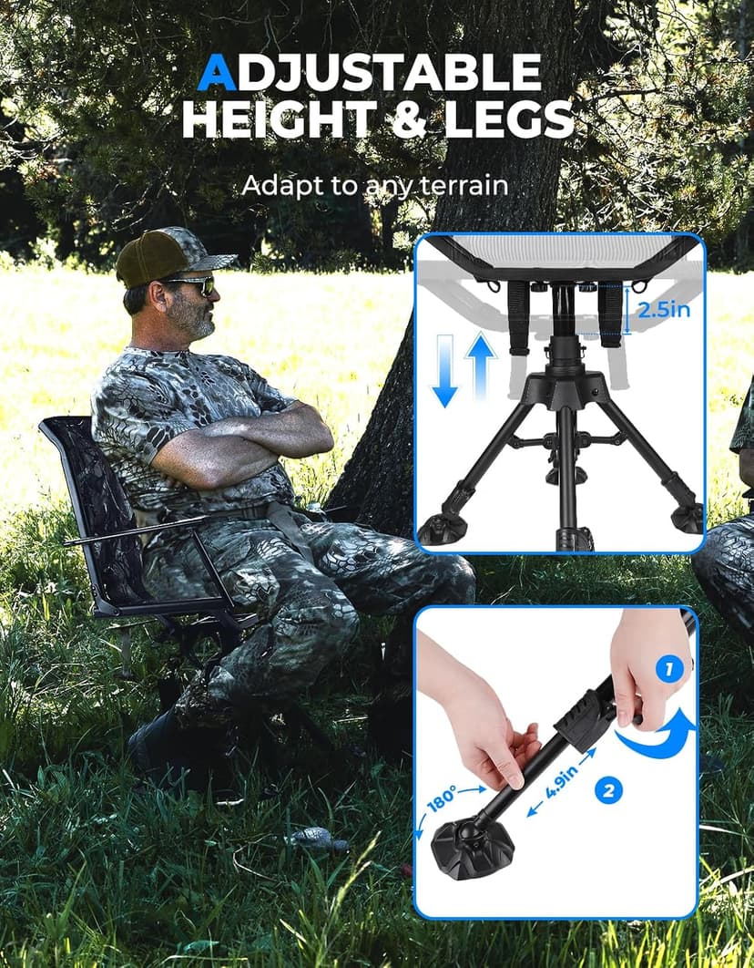 KEMIMOTO Hunting Blind Chair 360 Degree Silent Swivel, 300 Lbs Height Adjustable Quick Folding Portable Comfortable Hunting Deer Fishing Ground Chair