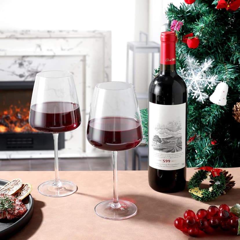 Red wine glasses 19oz Hand Blown Premium Crystal White square wine glass set of 4 Unique Large Wine Glasses Long Stem for men or women Wedding, Anniversary, Christmas Gift Box Give away gifts