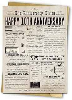 Big 10th Anniversary Card for Him Her, Retro 10 Year Anniversary Card Gift for Couple, Sweet 10 Wedding Anniversary Cards for Wife Husband, Best Decennial Gifts Idea for Parents