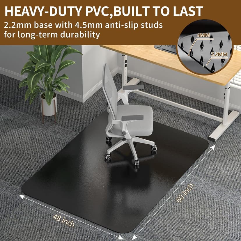 Office Chair Mat for Carpet 48”x 60”, Heavy Duty Desk Chair Mat for Low Pile Carpet with Cleats, Black Plastic Floor Mat for Gaming Chair, Smooth Rolling Carpet Chair Mat Protector