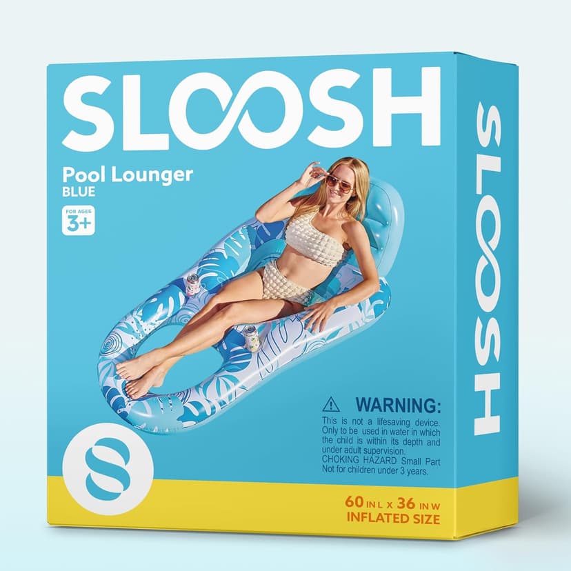 SLOOSH Inflatable Pool Floats Lounger Adult, Pool Float Lounge Raft Floaties Water Floating Recliner Chair with Cup Holders Foot Rest Swimming Floaty