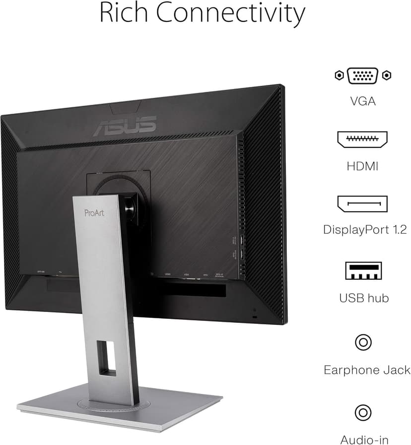 ASUS ProArt 24" Monitor - WUXGA (1920 x 1200), 16:10 Monitor, 100% sRGB/Rec.709 ΔE < 2, IPS, DisplayPort, HDMI, Calman Verified, Anti-Glare, Tilt, Pivot, Swivel, Height Adjustable - PA248QV