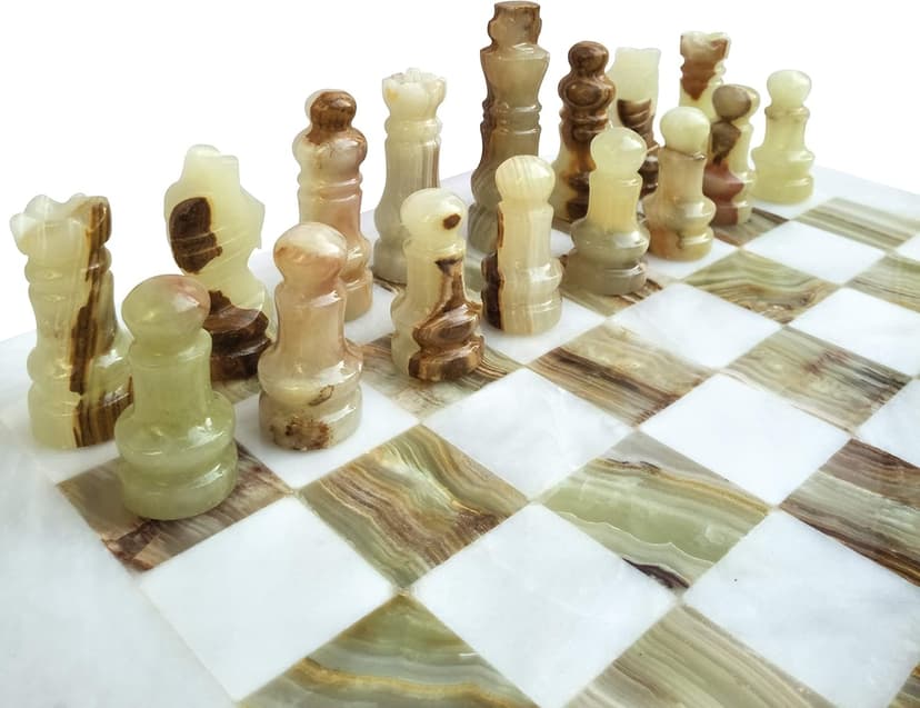 Handmade Staunton White and Green Onyx Marble Chess Board Game Set - Best Board Games for Home Décor Gifts - Suitable for Table Décor - Non Go Board Game - Non Checker Board Game