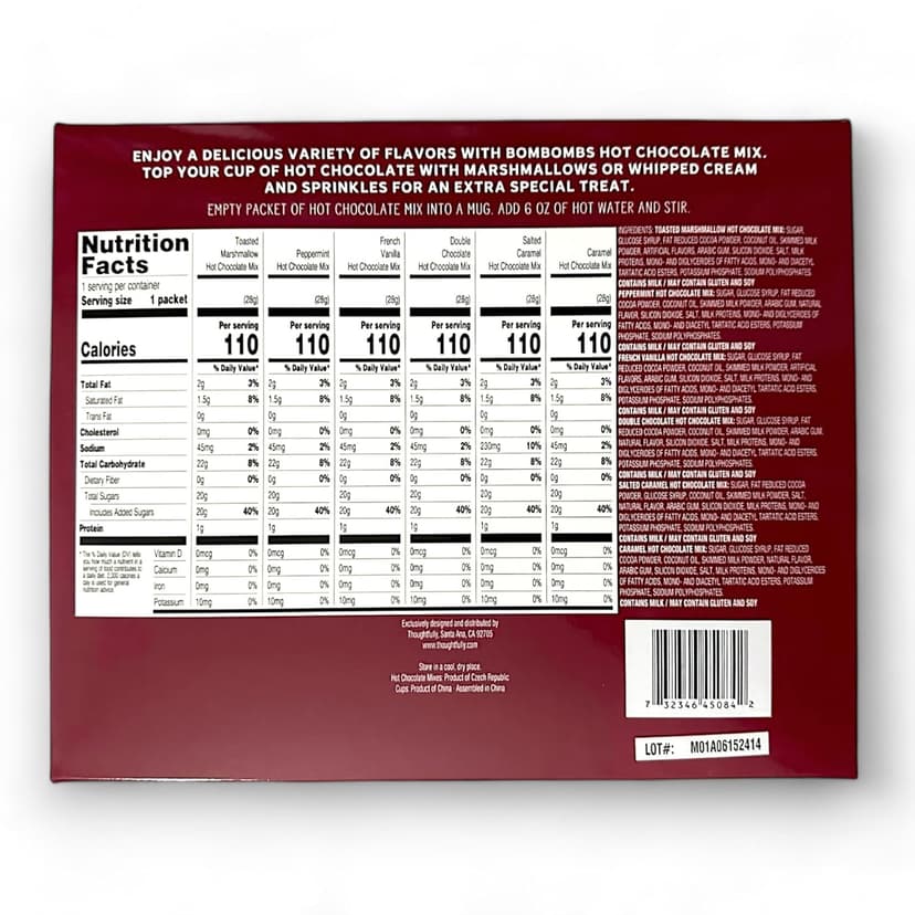 Bombombs Hot Chocolate Mix Gift Set in Mini Cup Packaging, Flavors Include Double Chocolate, French Vanilla, Peppermint, Salted Caramel and More, Set of 6