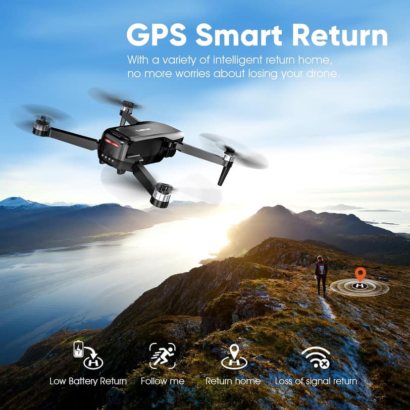 GPS Drone with EIS 2K Camera for Adults, 7.22 inch Screen on Remote Controller, 64 Mins Flight, Long Range Transmission, 3 Speed Adjustable, Follow Me, AI Track, AI Night Shot, Auto Return, Lightweight and Foldable RC Drones for Beginner Toy Gifts, Under 249g