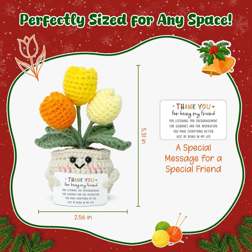 OASSIE Christmas Thank You Gifts for Women Friends - Thank You for Being A Friend Emotional Support Crochet Tulip with Card - Birthday Gifts for Women Friendship, Friend Gift for Coworker Sister