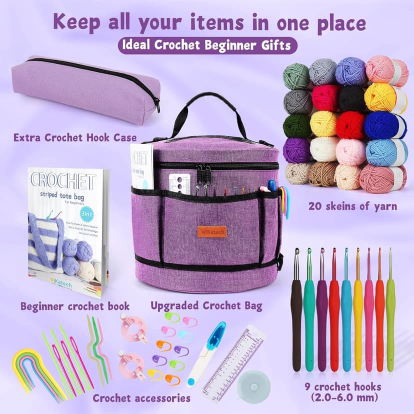 Katech Crochet Kit for Beginners, Beginner Crochet Kit for Adults-Crochet Kits Includes Crochet Hooks Knitting Bag Crochet Yarn for Crocheting Instruction Knitting Kit Crochet Supplies Gift