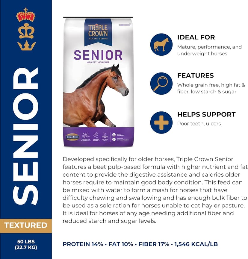 Triple Crown Senior Horse Feed, High Fat and High Fiber, 50 lbs