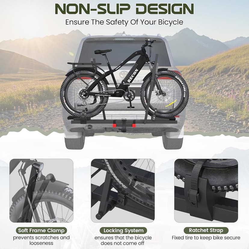 Bike Rack for Car,200lbs Capacity for 2 EBike with Anti Theft Lock Foldable Tilt Design Hitch Bike Rack,Up to 5-Inch Fat Tire for 2'' Receiver