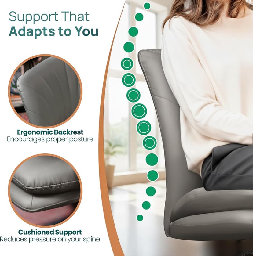 NYPOT Armless Desk Chair with Wheels for Criss Cross Sitting - Cross Legged Wide Armless Chair - Adjustable Vanity 360° Swivel Stool and 120° Rocking Wide Seat Comfy for Home and Office, Color Grey
