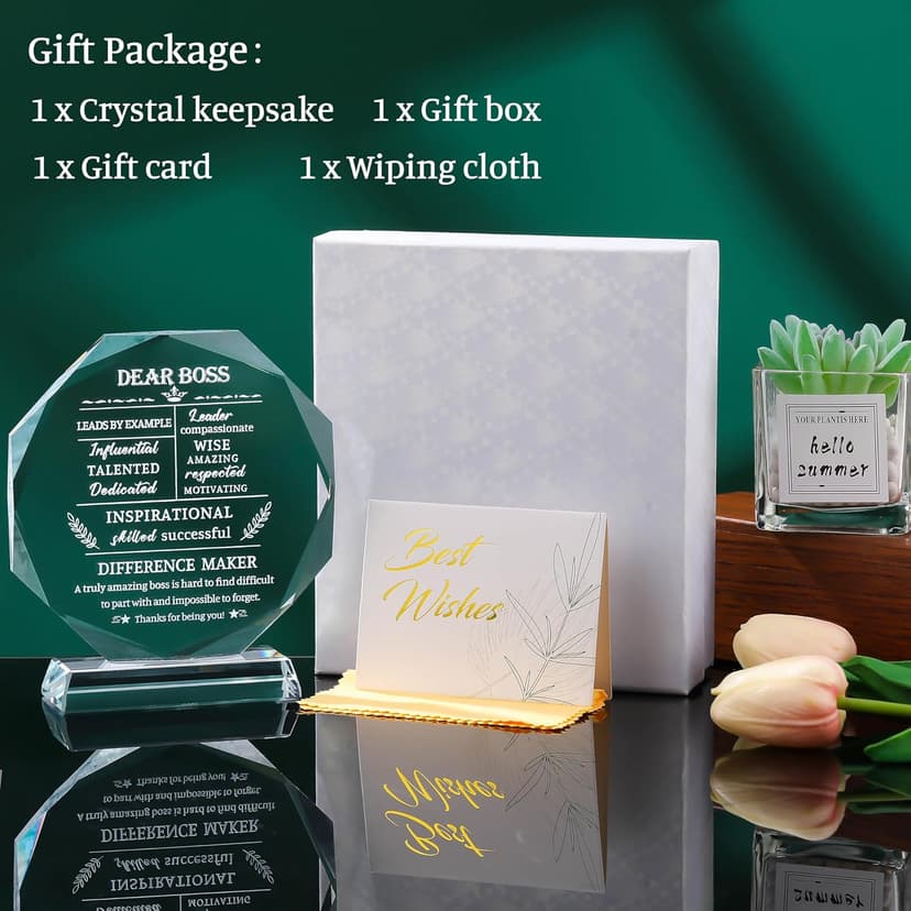 Movdyka Boss Gifts for Men Women Best Going Away Retirement Appreciation Gifts for Boss Lady Crystal Office Decor Plaque Gifts Boss Day Birthday to My Boss, Clear