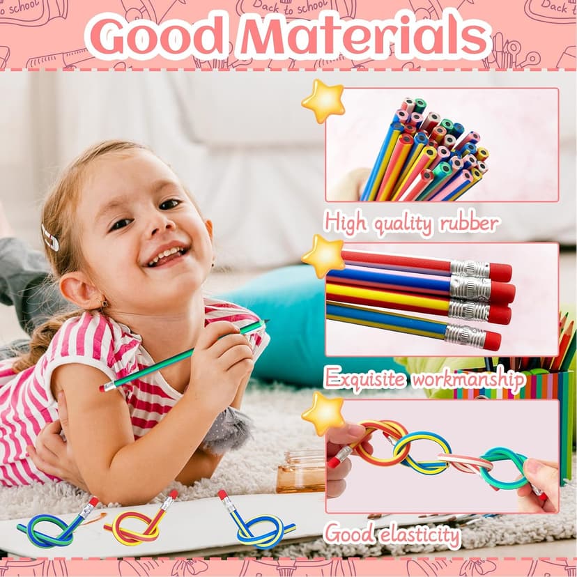 OJYUDD Flexible Bendy Pencil,35 PCS Flexible Soft Pencil Colorful Stripe Soft Pencils with Eraser as Gift for Students or Children B07GVDPM1D