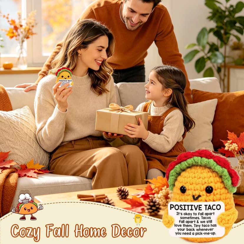 Mini Emotional Taco Support Funny Birthday Gifts for Women Men Mom Dad Husband Daughter Sister Friend Coworker Inspirational Relaxation Gifts Positive Crochet Animals Party Favors Christmas Stuffer