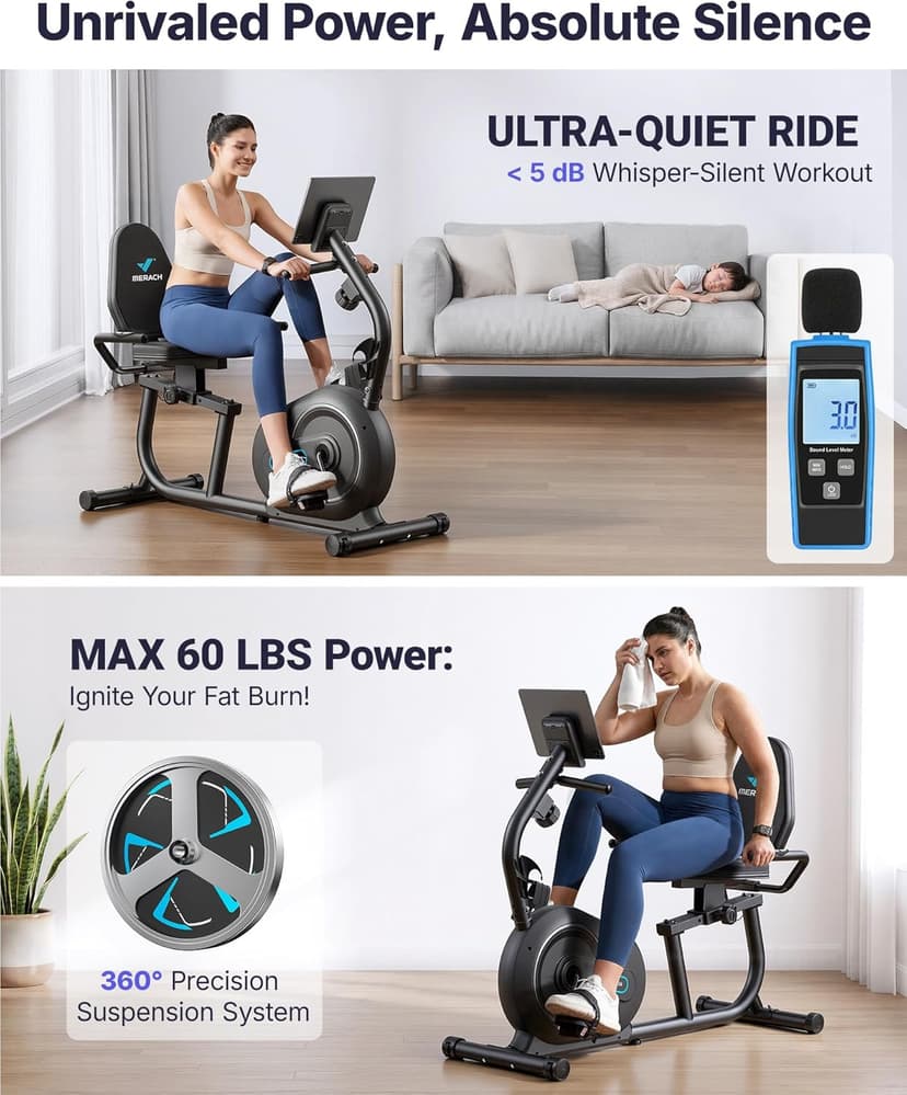 MERACH Recumbent Exercise Bikes for Home with Smart Bluetooth Equipment Exercise Bikes App,LCD,Heart Rate Handle Stationary Bikes for Home, Magnetic Recumbent Exercise Bike for Seniors Gym S08/S23