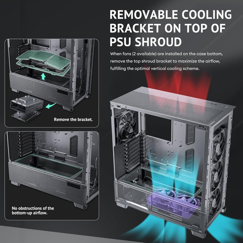 Antec Flux Pro, 6 x PWM Fans Included, High-Airflow Front Panel with Walnut Wood, iShift PSU 90° Mount, USB3.0 x 2, Type-C, 420mm Radiator Support, Temp. Display, Full-Tower E-ATX PC Case