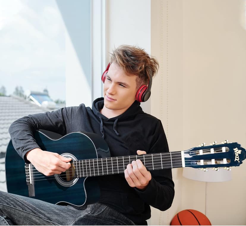 WINZZ AC309CE 39 Inches Cutaway Nylon-string Classical Electric Guitar Build-in Pickup Kit Set Online Lessons, Blue