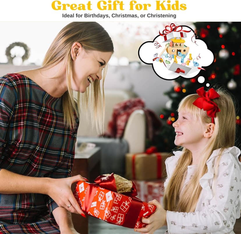 Wooden Noah’s Ark Toy - Baptism Gifts for Baby Girl, Boys & Kids | Fun Colorful Christening & Baptismal Gifts for Boys & Girls | Christian & Catholic Baby Gifts | Noahs Ark Toys for Toddlers from 2