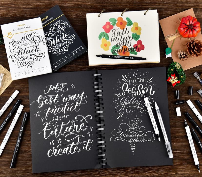 Dual Tip Black Acrylic Calligraphy Pens, 10 Size Calligraphy markes for Writing, Hand Lettering Pen for Art Drawing, Sketching, Scrapbooking, Brush Pens Calligraphy Set for Beginners