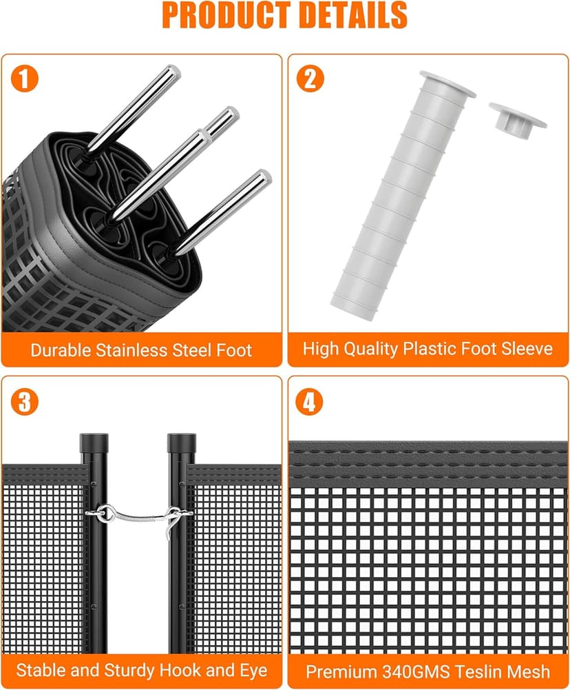 GraveeLife 4 ft x 108 ft Fence for Inground and Above Ground Pool, Mesh Pool Safety Fence with Stainless Steel Feet Outdoor Swimming Backyard Garden Pool Fencing, Black