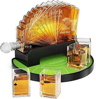 Kollea Blackjack Whiskey Decanter Set, 37.2 Oz Casino Style Decanter with 4 Glasses, Liquor Dispenser, Funny Birthday Gifts for Men Dad, Him, Boyfriend, Poker Game Night Essentials, Bar, Party Decor