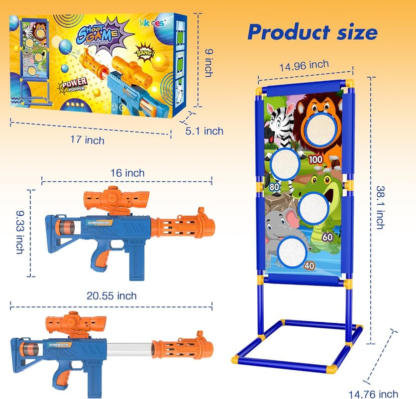 KKONES Shooting Game Toy for Boys - 2 Player Toy Foam Blaster Air Guns, 24 Foam Bullet Balls Popper & Standing Shooting Target, Birthday Gifts for Age 3 4 5 6 7 8 9 10-12 Years Old Kids, Girls