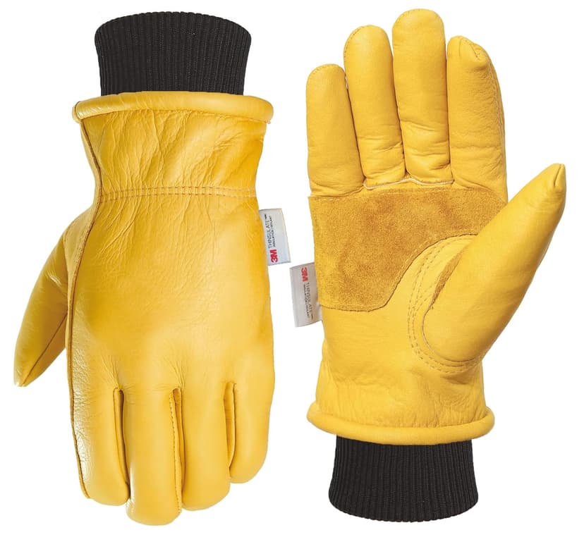 DLY Winter Work Gloves for Men, Water-Resistant, Insulated, Puncture and Abrasion Resistant, Cowhide Leather with Warm Thinsulate Lining for Cold Weather, Large, Yellow, New