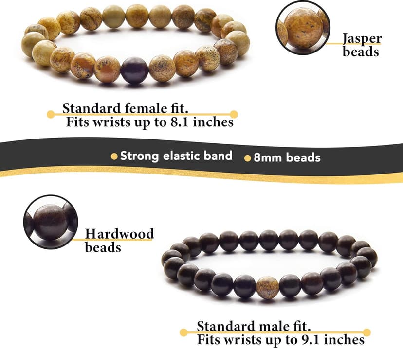 True Bond Comes with Unique Storage Gift Box Matching Couples Bracelet Set. Gift for Her Him Boyfriend Girlfriend Husband Wife Women Men Newlyweds Hubby Mother & Father 8 Millimeter Beaded