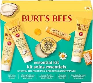 Burt's Bees Christmas Gifts - Essentials Everyday Set, 5 Travel Size Products for Stocking Stuffers - Deep Cleansing Cream, Hand Salve, Body Lotion, Foot Cream and Original Lip Balm