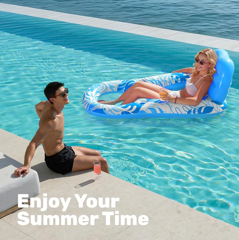 SLOOSH Inflatable Pool Floats Lounger Adult, Pool Float Lounge Raft Floaties Water Floating Recliner Chair with Cup Holders Foot Rest Swimming Floaty