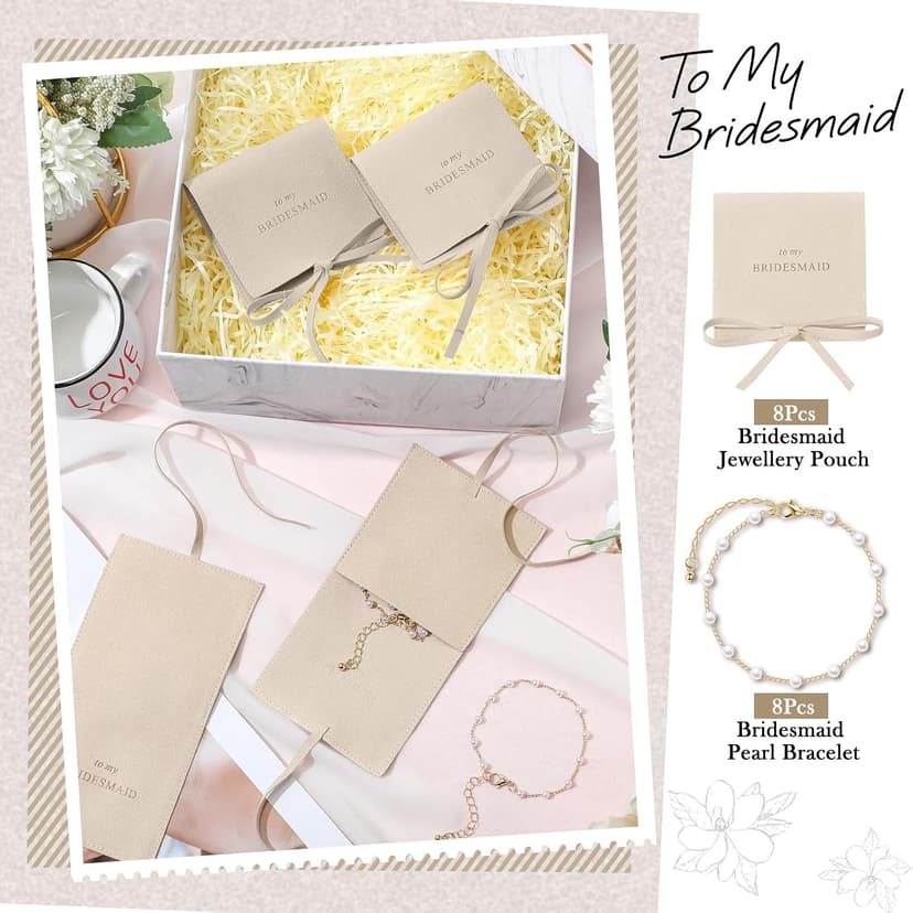 Pearl Bridal Jewelry Favor, Microfiber Pouch, Wedding Party Favor, Proposal Stuffer, Bridesmaid Gift Set of 8 Quelay 16 Pcs Bridesmaid Bracelet Gift with Pouch B0DNS51NB8