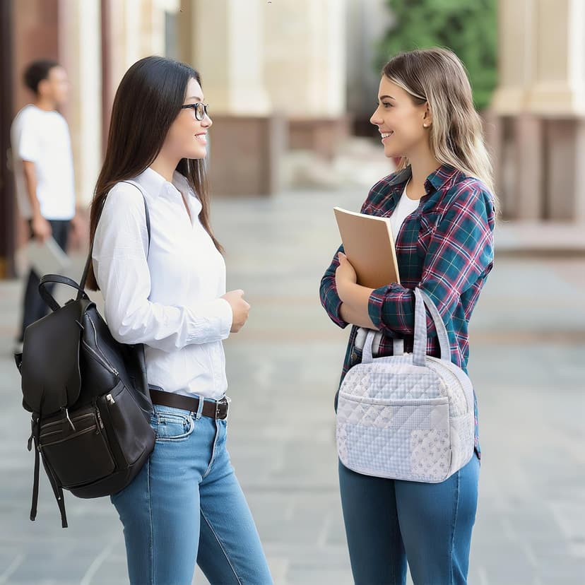 WOBAGMEN Quilted Lunch Box for Women,Lunch Box for Teen Girls,Cute Floral Lunch Bags for Work, School,Office,Picnic,Travel (green blue pin)